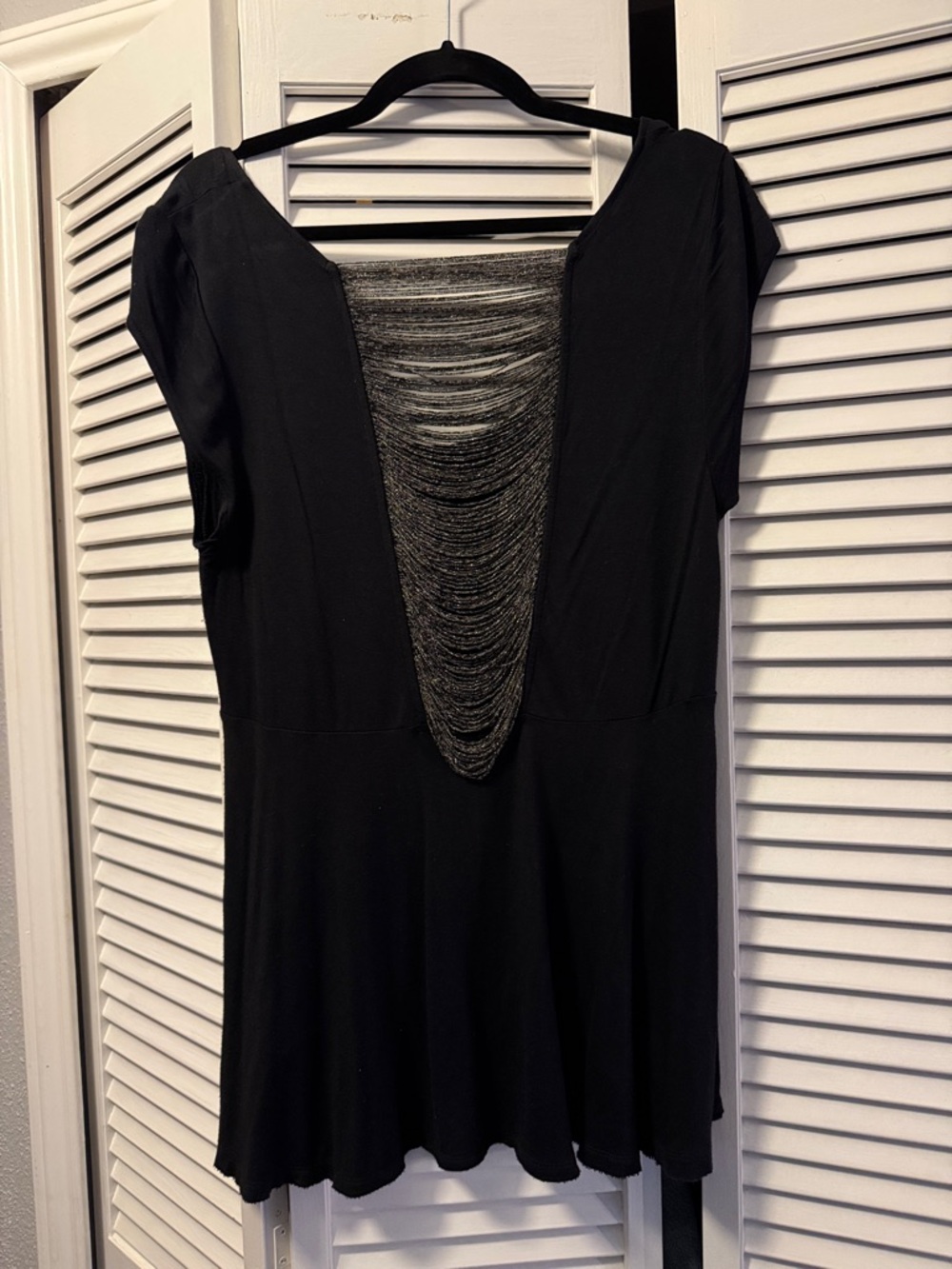Free People Black Short Sleeve Backless top with Draped Chain Detail